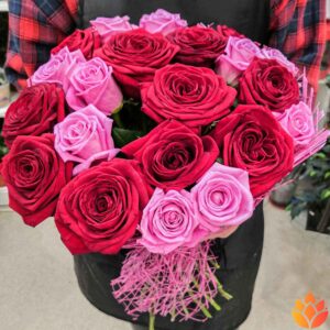 Букет из 21 красной и розовой розы